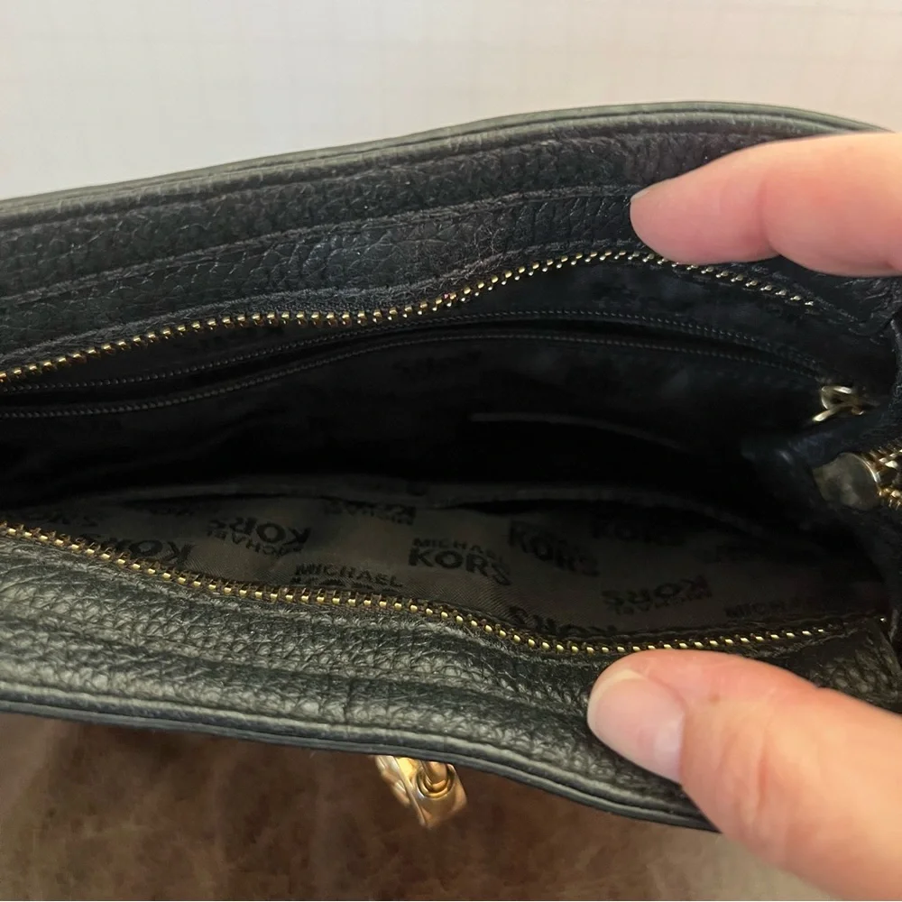 Michael Kors Black Pebbled Leather‎ Crossbody Bag - Gold-Tone Hardware